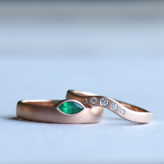 14K Emerald Diamond Ring Set