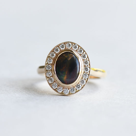 14K Black 1.188 Carat Australian Opal Ring